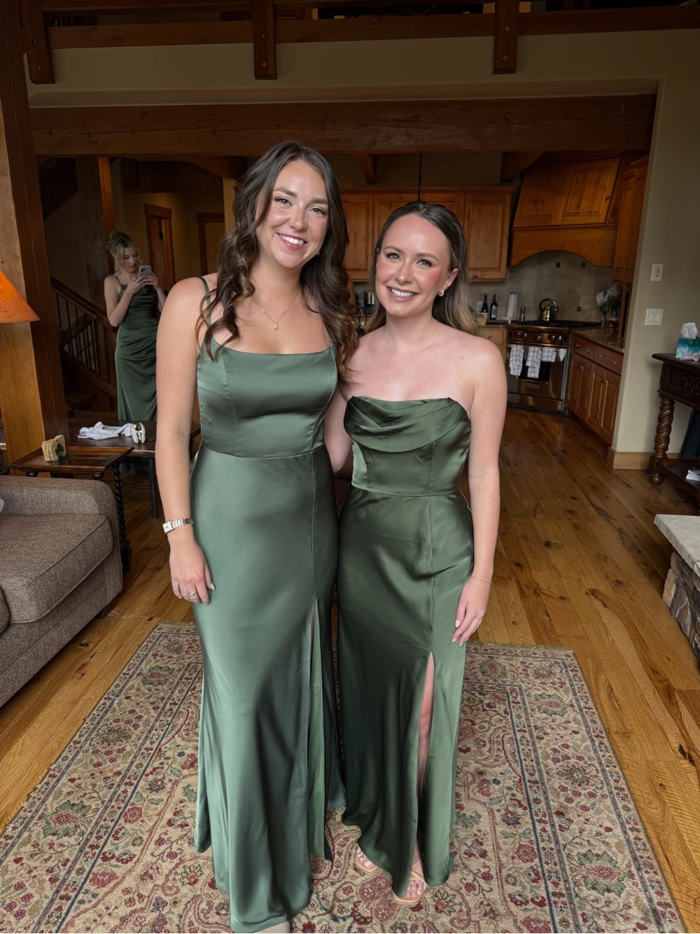 Birdy Grey Olive Green Satin Strapless & Spaghetti Strap Bridesmaid Gowns